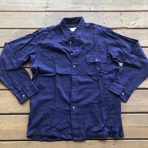 Men's Neiman Marcus Navy Viyella Wool Button Up